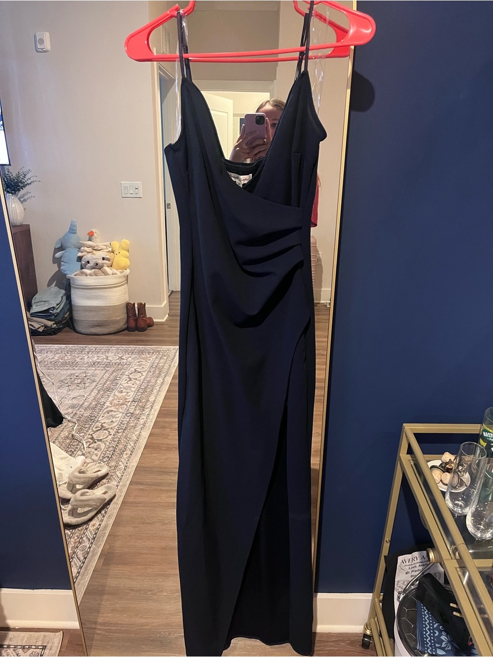 Elegant Navy Blue Spaghetti-Strap Evening Dress